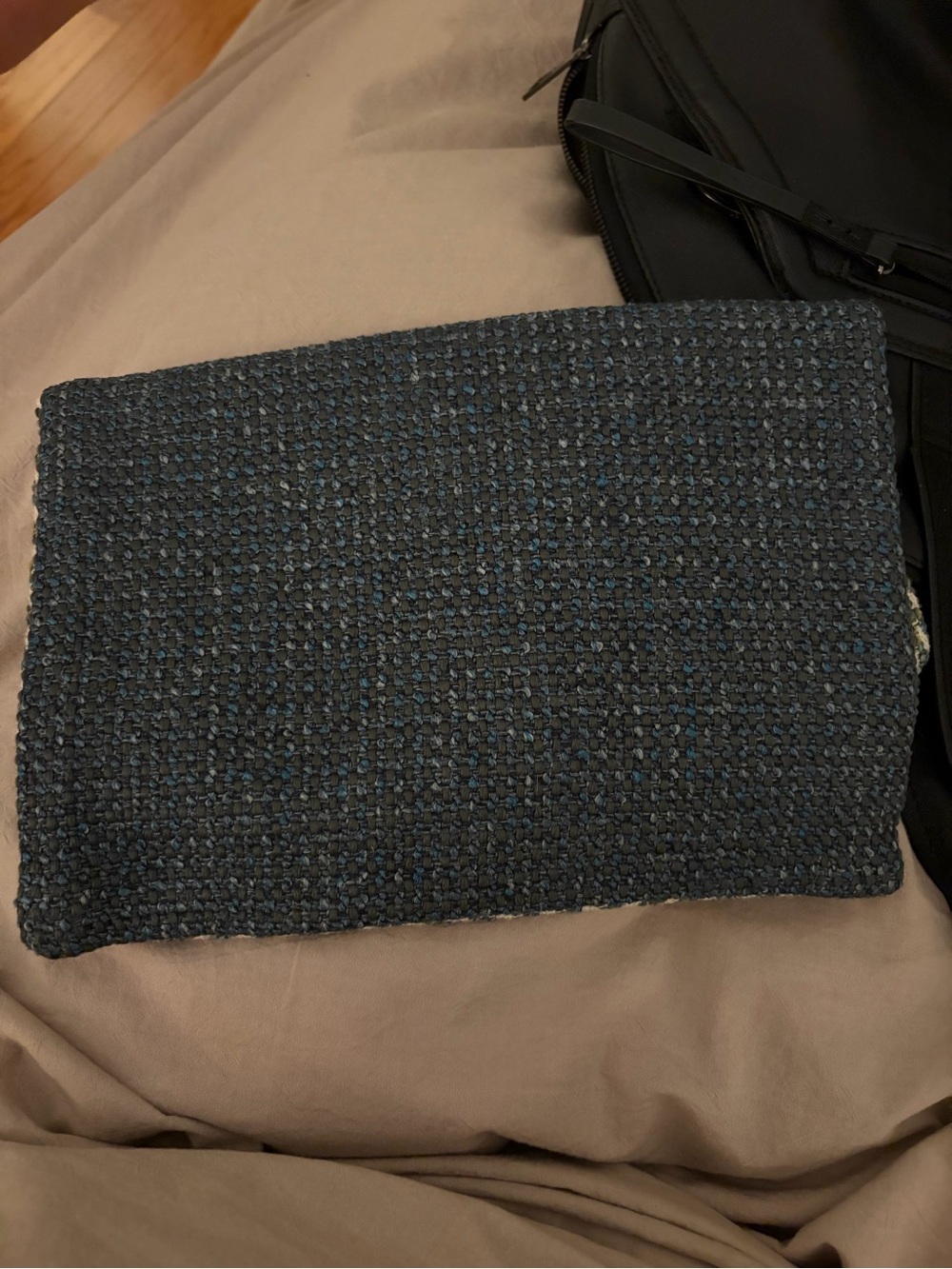 Woven Navy and Cream Fold-Over Clutch - Picture 2 of 4